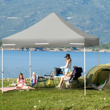  - 10 x 10 Feet Pop up Gazebo with 4 Height and Adjust Folding Awning - Gray - Outdoor Style Company