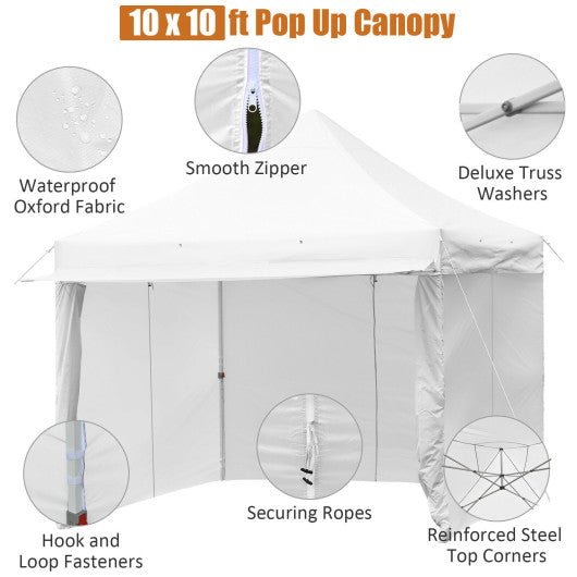  - 10 x 10 Feet Pop up Gazebo with 4 Height and Adjust Folding Awning - White - Outdoor Style Company