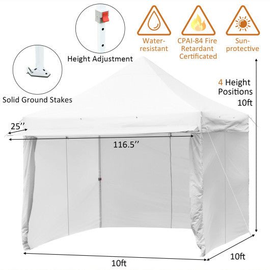  - 10 x 10 Feet Pop up Gazebo with 4 Height and Adjust Folding Awning - White - Outdoor Style Company