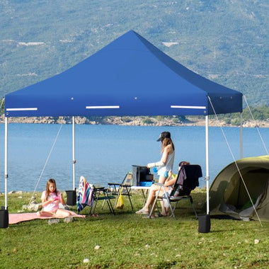  - 10 x 10 Feet Pop - up Gazebo with 5 Removable Zippered Sidewalls and Extended Awning - Blue - Outdoor Style Company