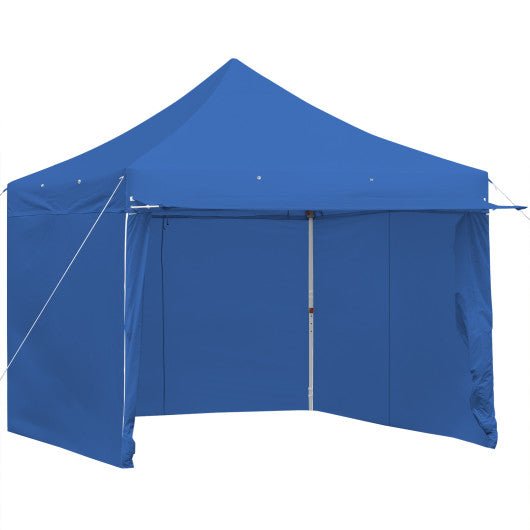  - 10 x 10 Feet Pop - up Gazebo with 5 Removable Zippered Sidewalls and Extended Awning - Blue - Outdoor Style Company