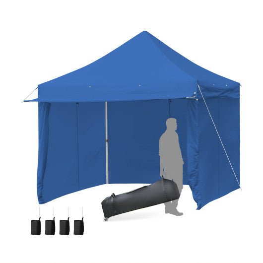  - 10 x 10 Feet Pop - up Gazebo with 5 Removable Zippered Sidewalls and Extended Awning - Blue - Outdoor Style Company