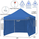  - 10 x 10 Feet Pop - up Gazebo with 5 Removable Zippered Sidewalls and Extended Awning - Blue - Outdoor Style Company