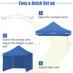  - 10 x 10 Feet Pop - up Gazebo with 5 Removable Zippered Sidewalls and Extended Awning - Blue - Outdoor Style Company