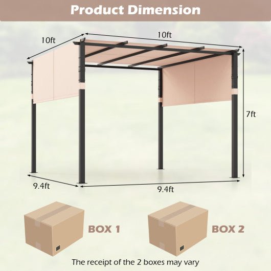  - 10 x 10 ft Flat Top Pergola with Retractable Canopy for Garden Pool Porch and Backyard - Outdoor Style Company