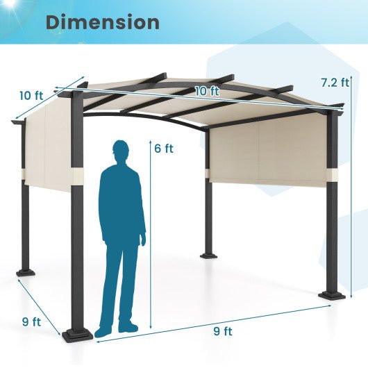  - 10 x 10 ft Outdoor Pergola Modern Arched Patio Garden Shelter with Retractable Sunshade Canopy - Outdoor Style Company