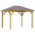Outdoor Aosom - 10' x 10' Hardtop Gazebo Canopy Patio Shelter Outdoor with Solid Wood Frame, Steel Double Tier Roof, Brown - Outdoor Style Company