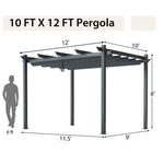  - 10 x 12 Feet Outdoor Aluminum Retractable Pergola Canopy Shelter Grape Trellis - Outdoor Style Company