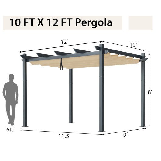  - 10 x 12 Feet Outdoor Aluminum Retractable Pergola Canopy Shelter Grape Trellis - Outdoor Style Company