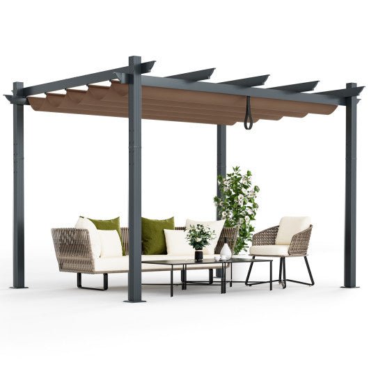  - 10 x 12 Feet Outdoor Aluminum Retractable Pergola Canopy Shelter Grape Trellis - Outdoor Style Company