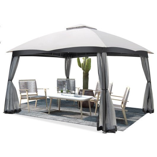  - 10 x 12 Feet Patio Double - Vent Canopy with Privacy Netting and 4 Sandbags - Outdoor Style Company