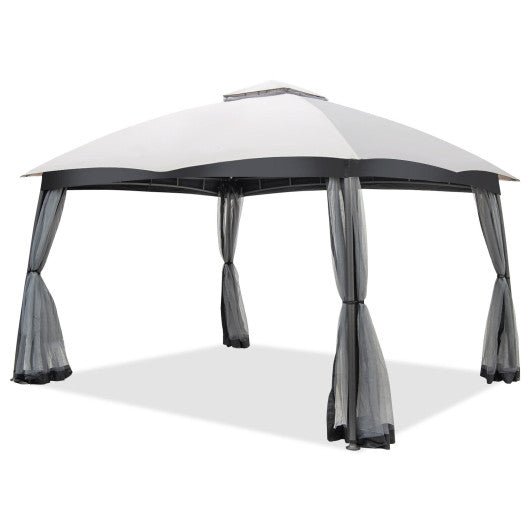  - 10 x 12 Feet Patio Double - Vent Canopy with Privacy Netting and 4 Sandbags - Outdoor Style Company