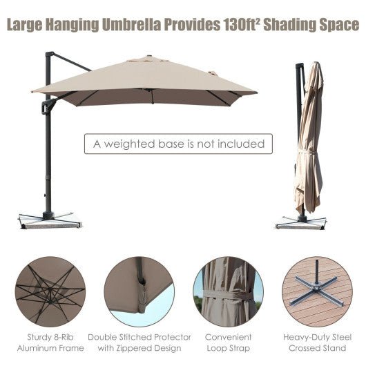  - 10 x 13 Feet Rectangular Cantilever Umbrella with 360° Rotation Function - Brown - Outdoor Style Company