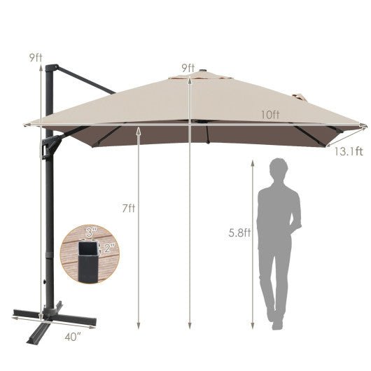  - 10 x 13 Feet Rectangular Cantilever Umbrella with 360° Rotation Function - Brown - Outdoor Style Company