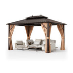  - 10x13ft Double - Roof Patio Hardtop Gazebo with Galvanized Steel Roof Netting and Curtains - Outdoor Style Company