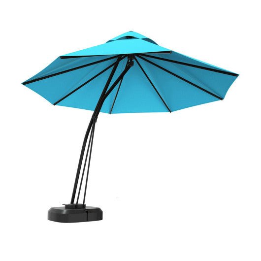  - 11 Feet Outdoor Cantilever Hanging Umbrella with Base and Wheels - Turquoise - Outdoor Style Company