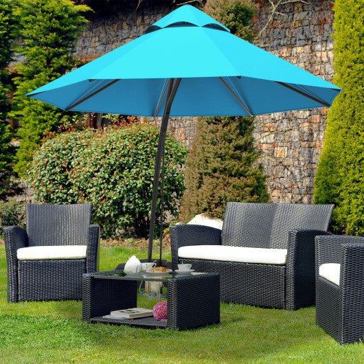  - 11 Feet Outdoor Cantilever Hanging Umbrella with Base and Wheels - Turquoise - Outdoor Style Company