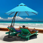  - 11 Feet Outdoor Cantilever Hanging Umbrella with Base and Wheels - Turquoise - Outdoor Style Company