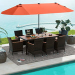  - 11 Pieces Patio Dining Set with 15 Feet Double - Sided Patio Umbrella and Base - Outdoor Style Company