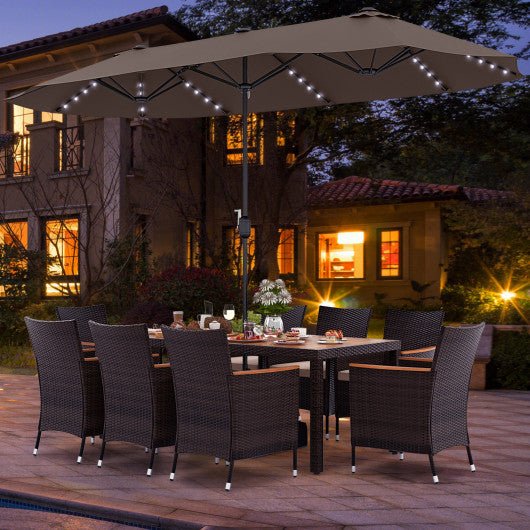  - 11 Pieces Patio Dining Set with 15 Feet Double - Sided Patio Umbrella and Base - Outdoor Style Company