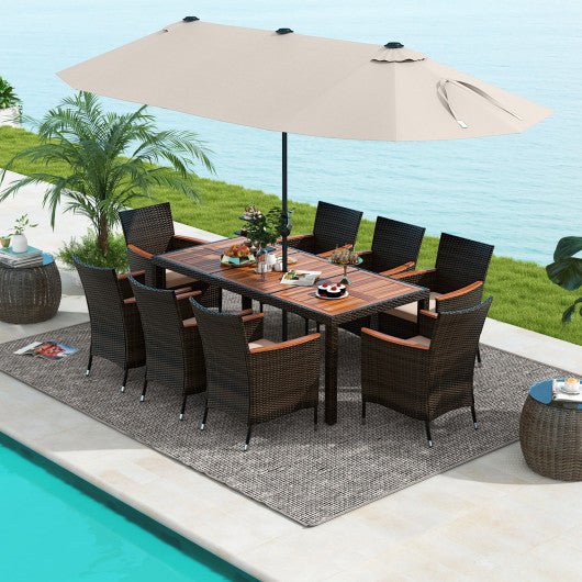  - 11 Pieces Patio Dining Set with 15 Feet Double - Sided Patio Umbrella and Base - Outdoor Style Company