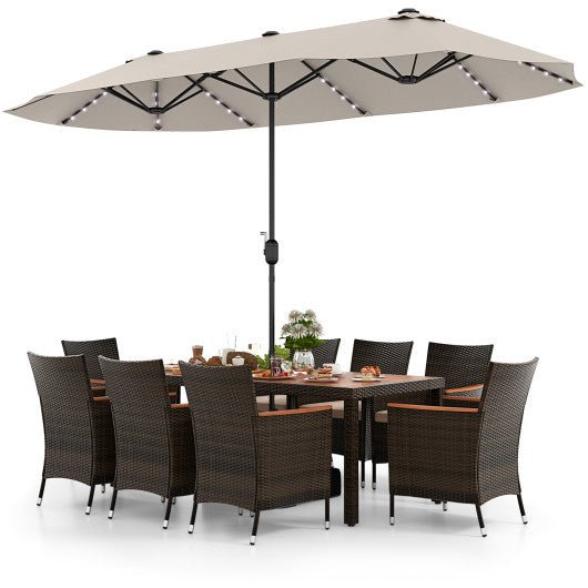  - 11 Pieces Patio Dining Set with 15 Feet Double - Sided Patio Umbrella and Base - Outdoor Style Company