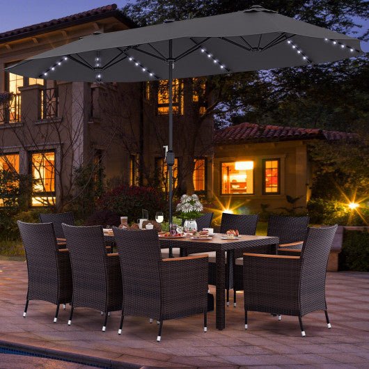  - 11 Pieces Patio Dining Set with 15 Feet Double - Sided Patio Umbrella and Base - Outdoor Style Company