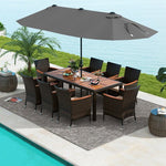  - 11 Pieces Patio Dining Set with 15 Feet Double - Sided Patio Umbrella and Base - Outdoor Style Company