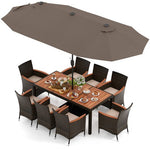  - 11 Pieces Patio Dining Set with 15 Feet Double - Sided Patio Umbrella and Base - Outdoor Style Company