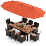  - 11 Pieces Patio Dining Set with 15 Feet Double - Sided Patio Umbrella and Base - Outdoor Style Company