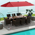  - 11 Pieces Patio Dining Set with 15 Feet Double - Sided Patio Umbrella and Base - Outdoor Style Company