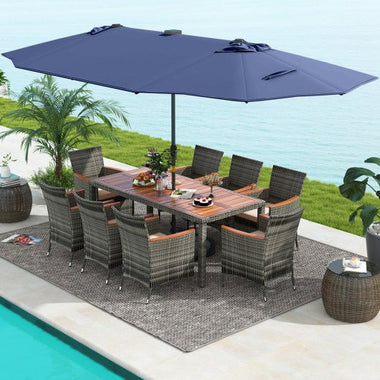  - 11 Pieces Patio Dining Set with 15 Feet Double - Sided Patio Umbrella Base Included - Outdoor Style Company