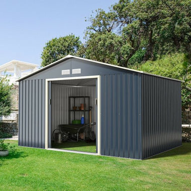  - 11 x 8 Feet Metal Storage Shed for Garden and Tools with 2 Lockable Sliding Doors - Outdoor Style Company