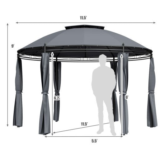  - 11.5 ft Outdoor Patio Round Dome Gazebo Canopy Shelter with Double Roof Steel - Outdoor Style Company