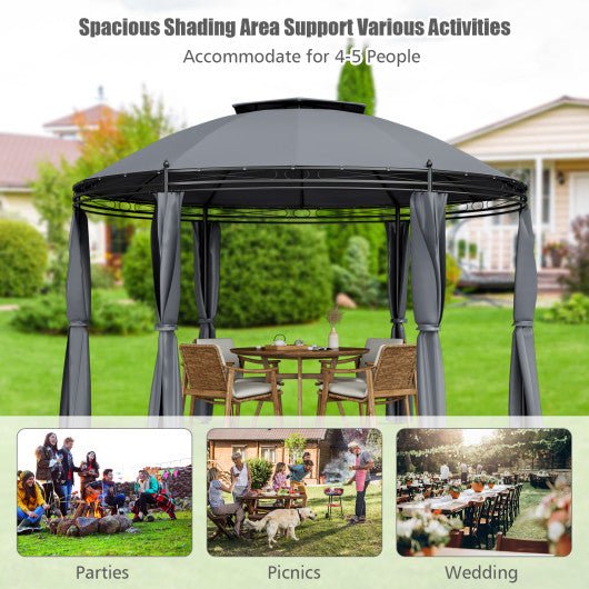  - 11.5 ft Outdoor Patio Round Dome Gazebo Canopy Shelter with Double Roof Steel - Outdoor Style Company