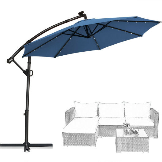 10 ft 360° Rotation Solar Powered LED Patio Offset Umbrella-Blue