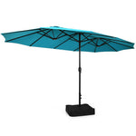  - 15 Feet Double - Sided Twin Patio Umbrella with Crank and Base - Outdoor Style Company