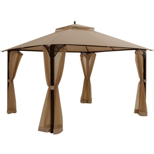  - 12 x 10 Feet Outdoor Double Top Patio Gazebo with Netting - Outdoor Style Company