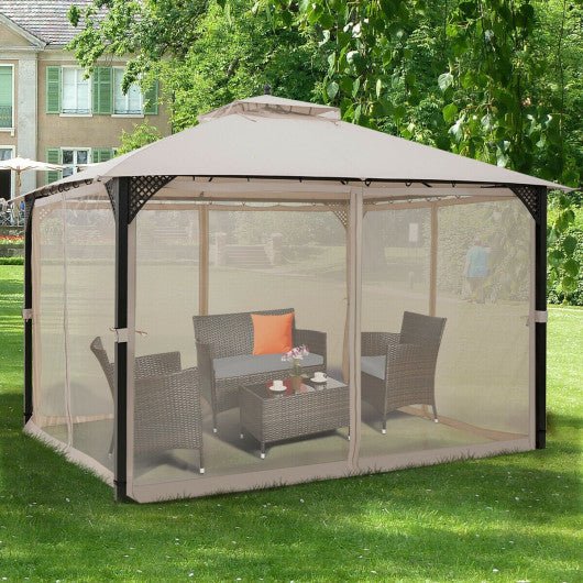  - 12 x 10 Feet Outdoor Double Top Patio Gazebo with Netting - Outdoor Style Company