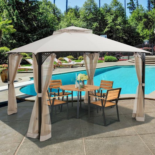  - 12 x 10 Feet Outdoor Double Top Patio Gazebo with Netting - Outdoor Style Company