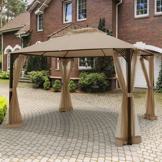  - 12 x 10 Feet Outdoor Double Top Patio Gazebo with Netting - Outdoor Style Company