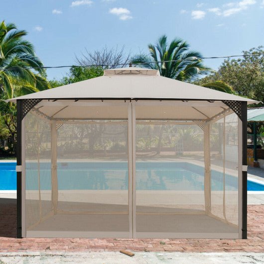  - 12 x 10 Feet Outdoor Double Top Patio Gazebo with Netting - Outdoor Style Company