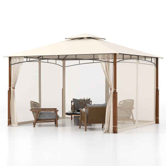  - 12 x 10 Feet Outdoor Patio Gazebo with Netting and 2 - Tier Canopy Roof - Outdoor Style Company