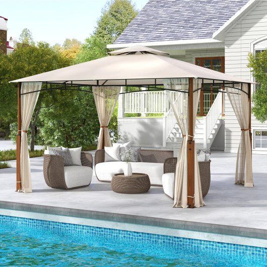  - 12 x 10 Feet Outdoor Patio Gazebo with Netting and 2 - Tier Canopy Roof - Outdoor Style Company