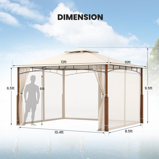  - 12 x 10 Feet Outdoor Patio Gazebo with Netting and 2 - Tier Canopy Roof - Outdoor Style Company