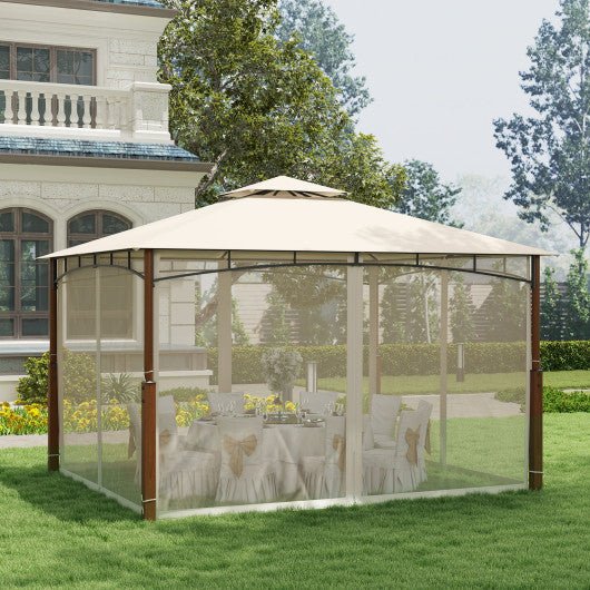  - 12 x 10 Feet Outdoor Patio Gazebo with Netting and 2 - Tier Canopy Roof - Outdoor Style Company