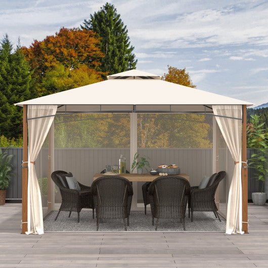  - 12 x 10 Feet Outdoor Patio Gazebo with Netting and 2 - Tier Canopy Roof - Outdoor Style Company