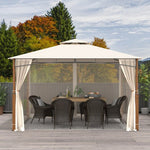  - 12 x 10 Feet Outdoor Patio Gazebo with Netting and 2 - Tier Canopy Roof - Beige - Outdoor Style Company