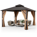  - 12 x 12 Feet Double - Roof Patio Hardtop Gazebo with Galvanized Steel Roof Netting and Curtains - Outdoor Style Company