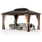  - 12' x 16' Double - Roof Hardtop Gazebo with Galvanized Steel Roof - Coffee - Outdoor Style Company